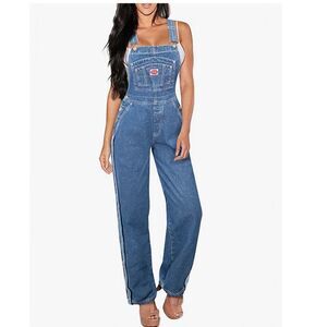 Revolt  classic denim bin overalls blue strip lines on side size M